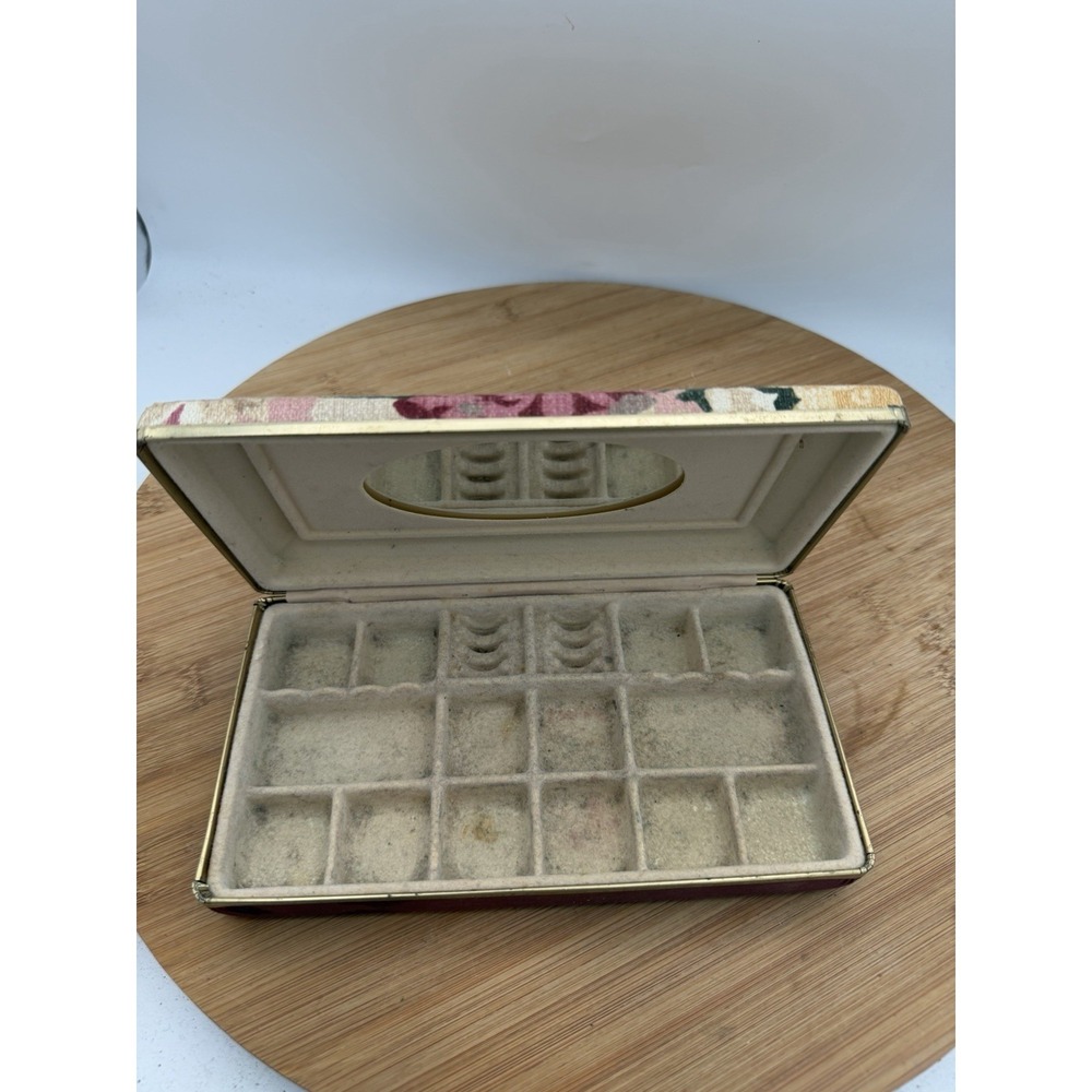 Vintage Mele Pink Rose Floral Fabric Travel Jewelry Box Hard Case Clamshell